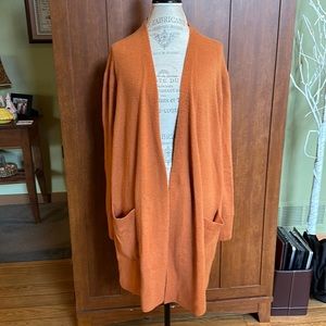 Madewell open front cardigan with pockets.  Wool blend.  Beautiful burnt orange.
